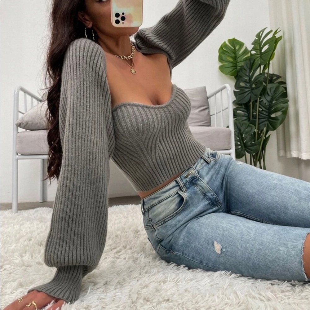 RIBBED KNIT TUBE TOP + BOLERO